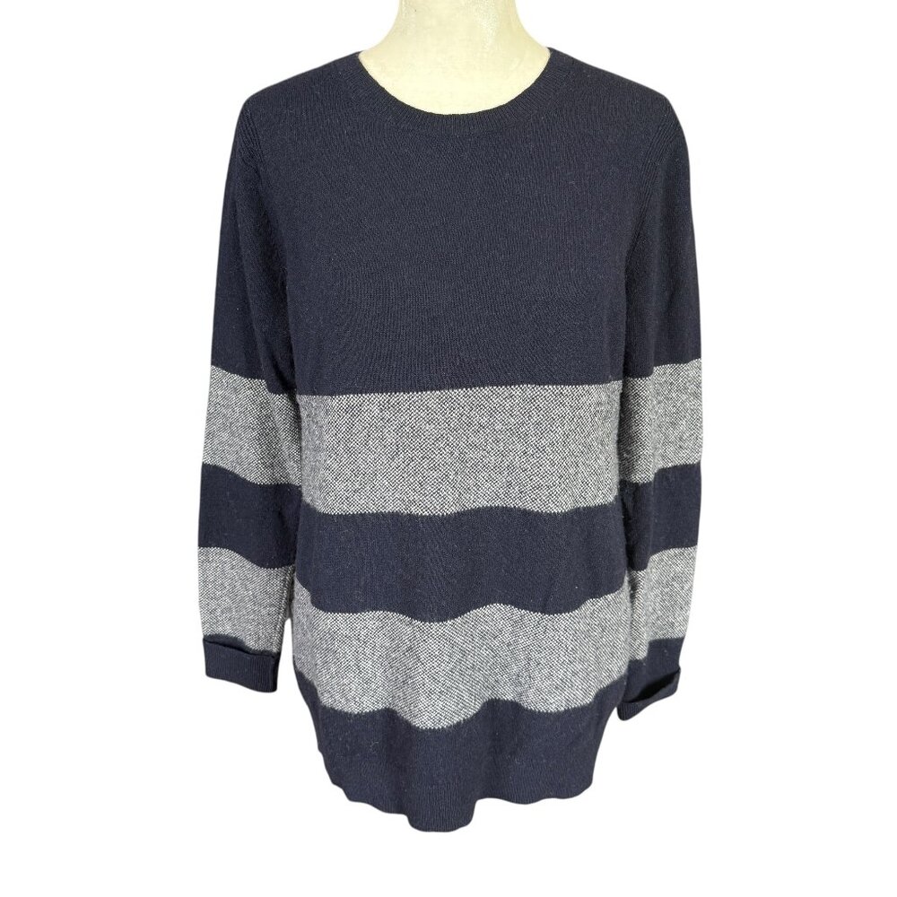 Banana Republic blue and gray wide striped long sleeve pullover sweater size M